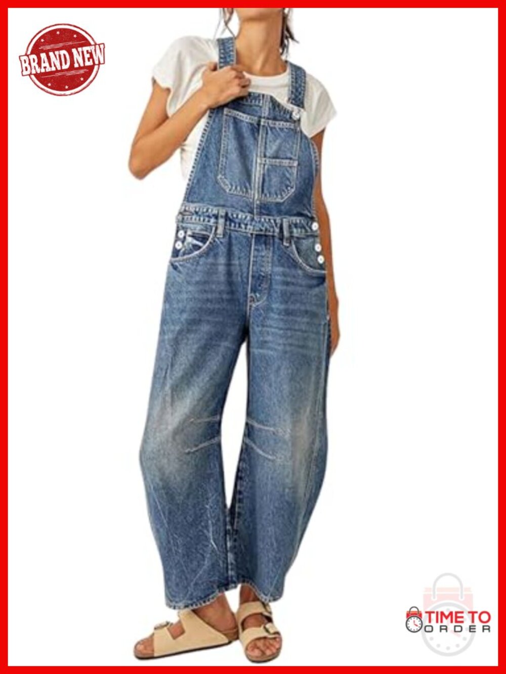 Wide Leg Barrel Jeans Overalls Adjustable Straps Bib Denim Jumpsuit Cotton